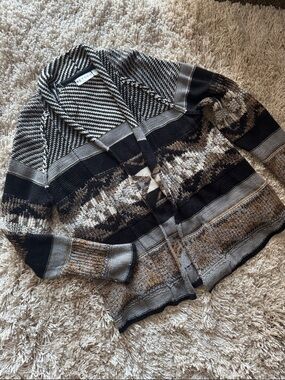 Retrofit Open-Front Patterned Cardigan - Black, Gray, Brown